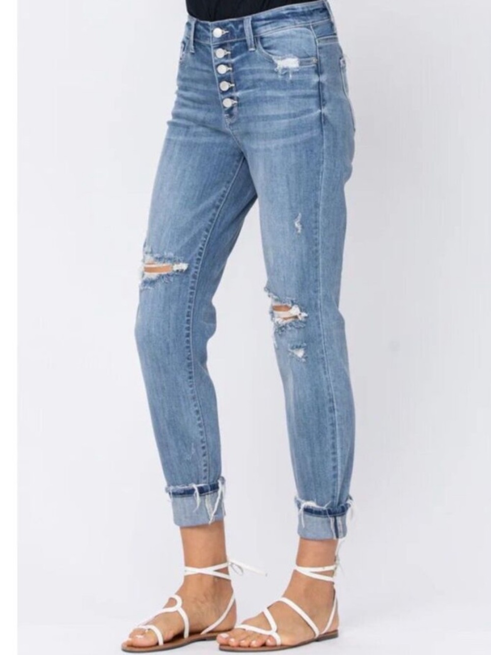 Judy Blue Light Blue Distressed Boyfriend Jeans